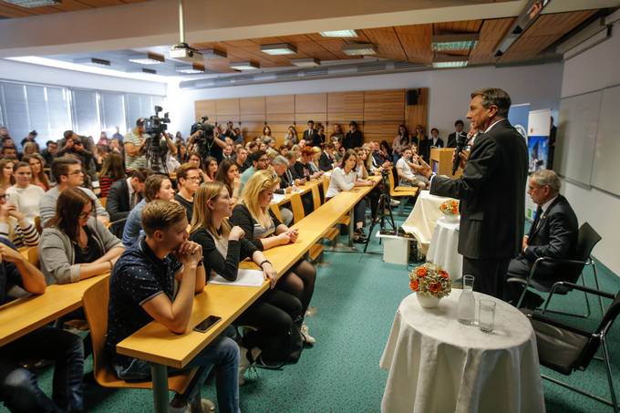 Pogovor predsednika republike in avstrijskega predsednika s študenti Fakultete za družbene vede